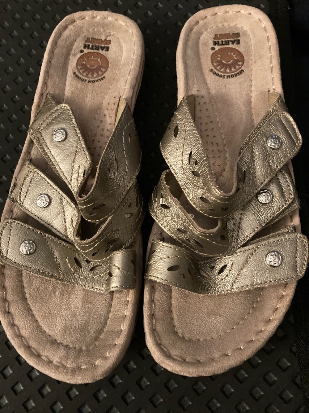 Earth Spirit Gold-Tone Triple Strap Slip-On Sandals